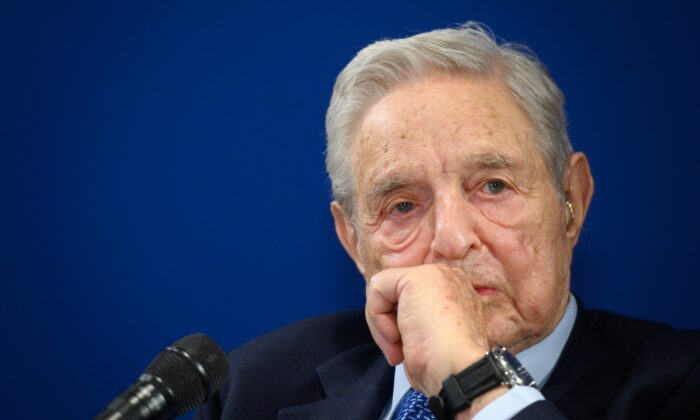 Hungarian-American financier and philanthropist George Soros looks on during a meeting in Davos, Switzerland, on Jan. 23, 2020. (Fabrice Coffrini/AFP via Getty Images