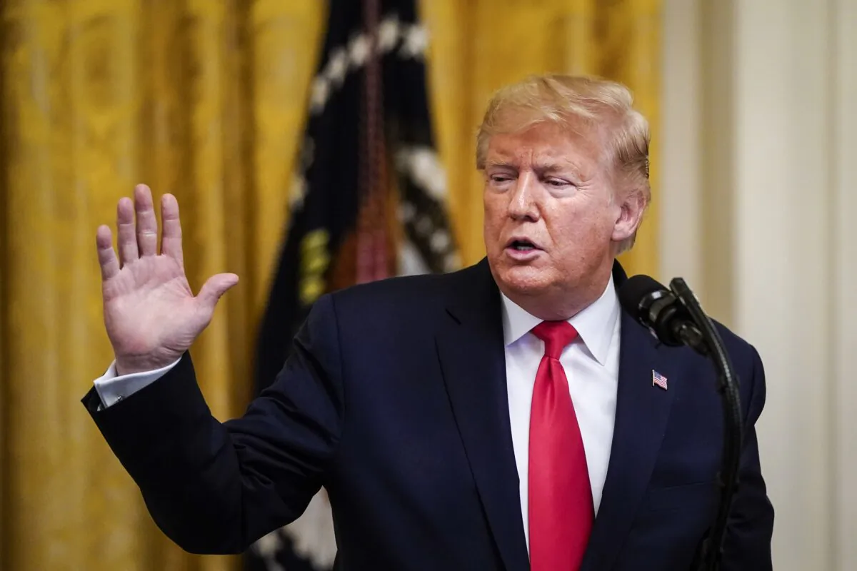 President Donald Trump speaks in the East Room of the White House during an event with U.S. mayors in Washington on Jan. 24, 2020. (Drew Angerer/Getty Images)
