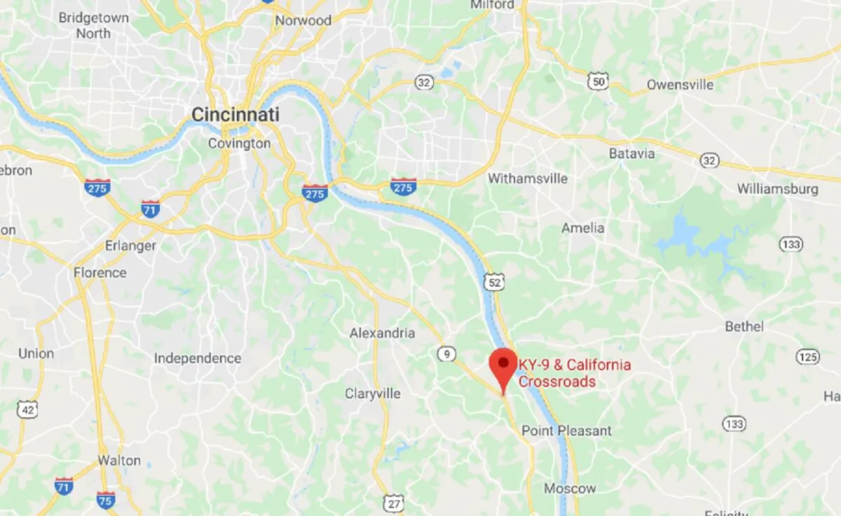The approximate location of a crash involving a bus carrying Covington Catholic High School students on AA Highway in Kentucky on Jan. 25. (Screenshot via Google Maps)