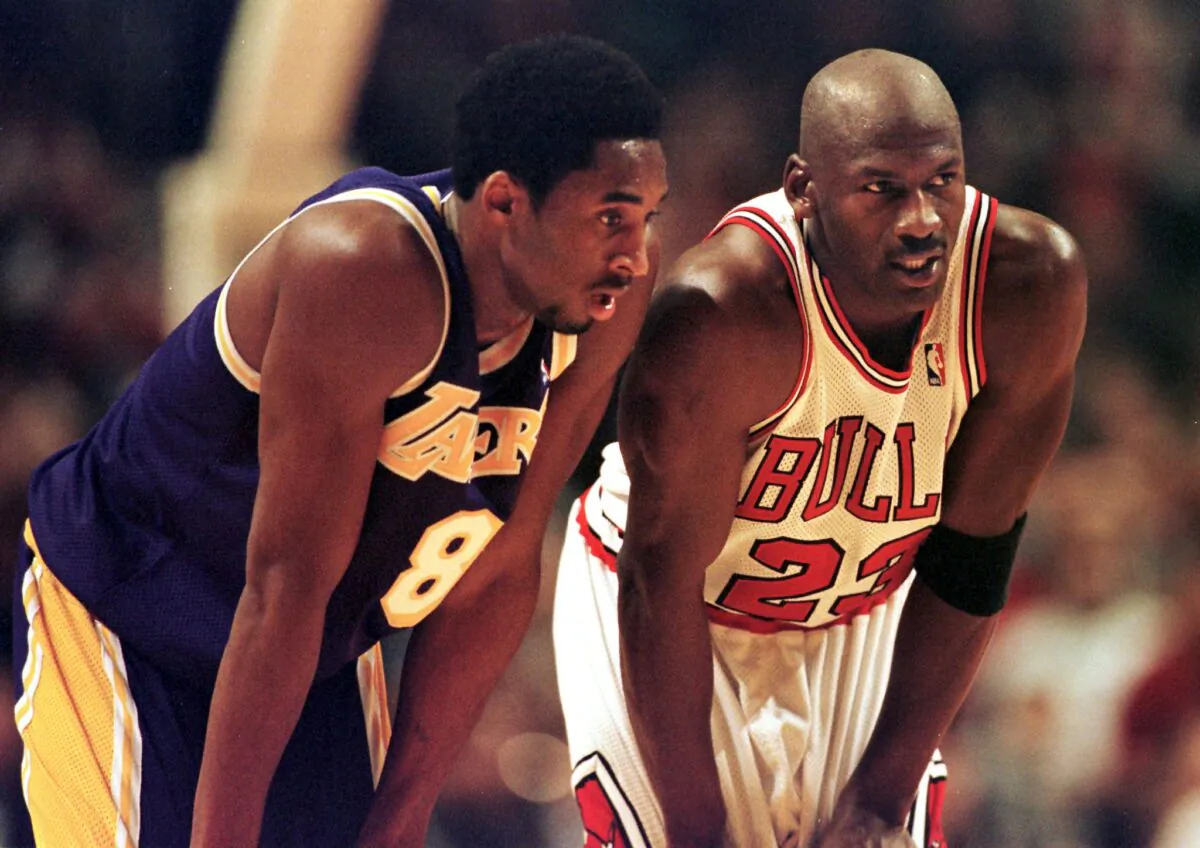 Michael Jordan and Kobe Bryant in a file photo. (Vincent Laforet / AFP)