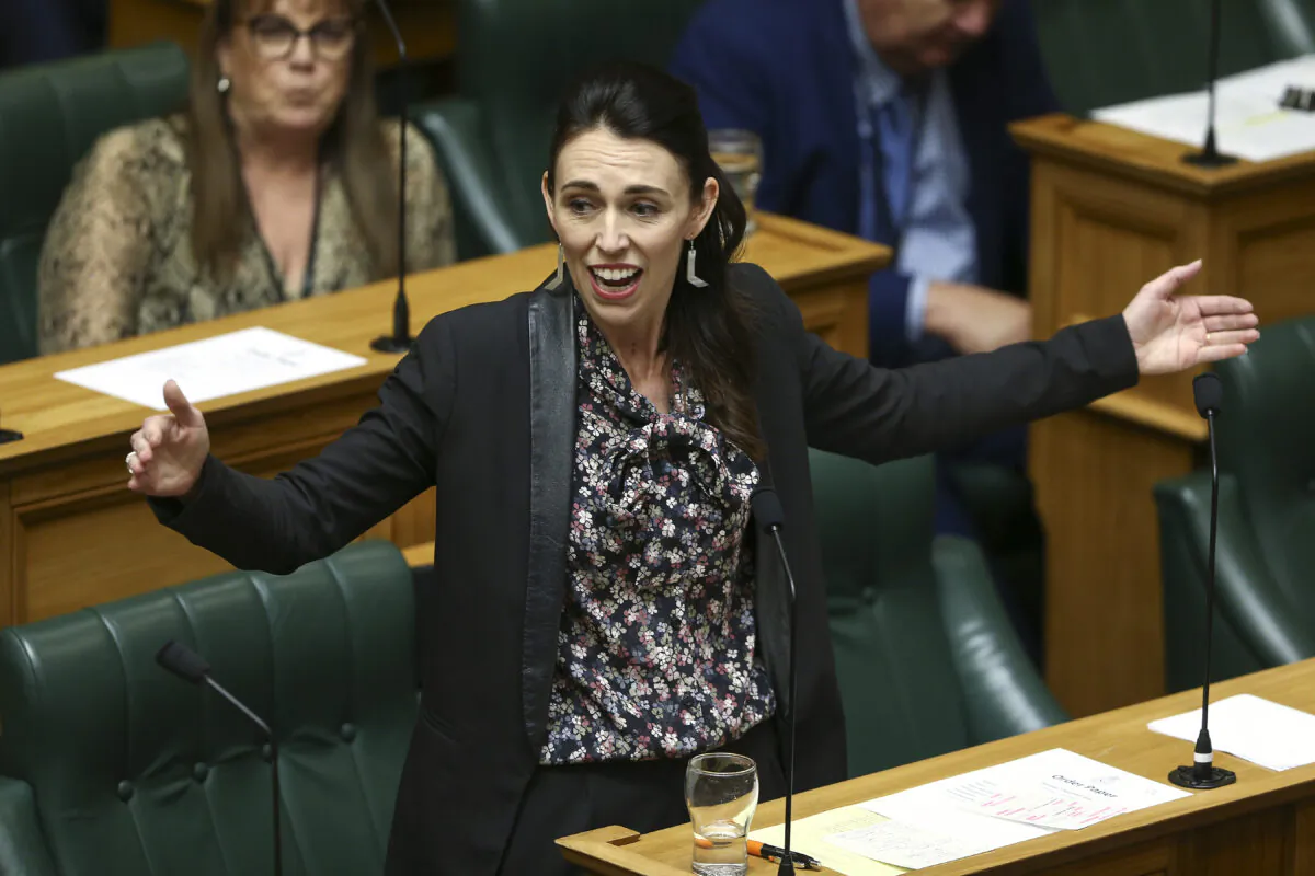 New Zealand's Prime Minister Jacinda Ardern speaks in the house during the third reading of the The Zero Carbon bill at Parliament in Wellington, New Zealand, on Nov. 7, 2019. (Hagen Hopkins/Getty Images)