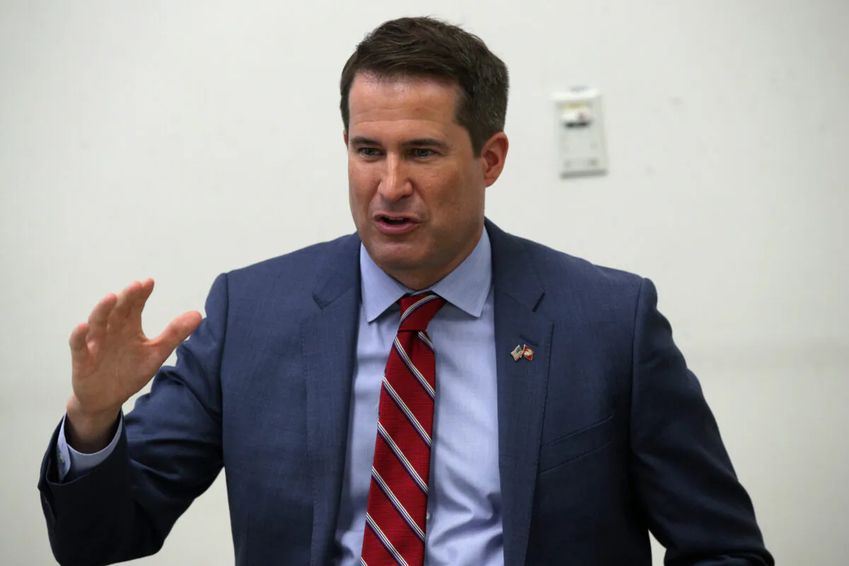 Rep. Seth Moulton (D-Mass.) speaks during a joint veterans town hall on Aug. 26, 2019 in Fairfax, Va., a few days after dropping out of the 2020 race. (Alex Wong/Getty Images)