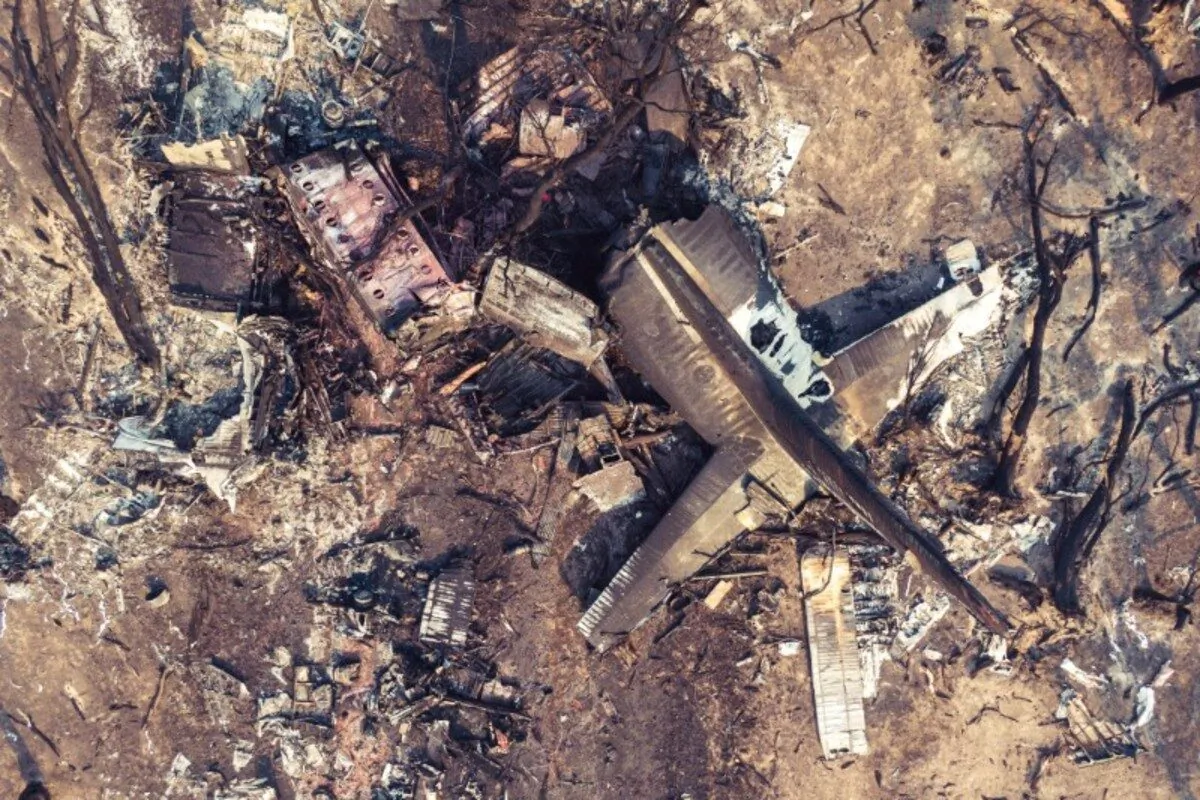 Debris seen following the crash of a C-130 air tanker plane after dropping fire retardant, in snowy Mountains, New Mountains, New South Wales, Australia, on Jan. 24, 2020. (New South Wales Police/ via Reuters)