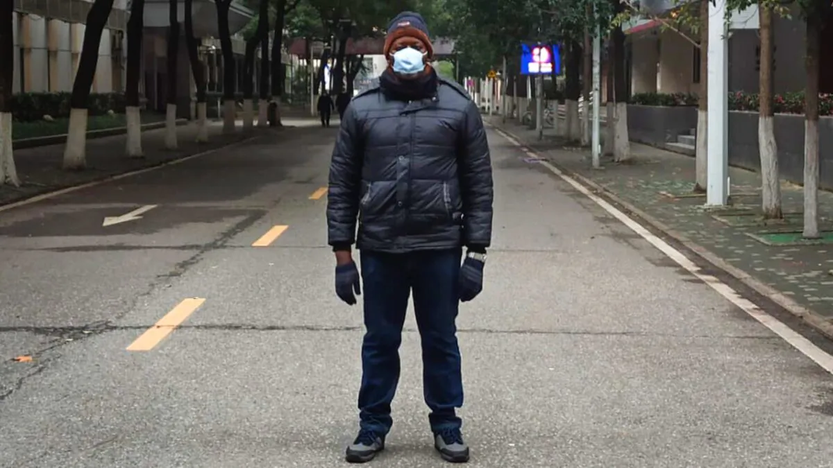 Dr. Khamis Hassan Bakari of Tanzania posing for a photo in Wuhan, China, on Jan. 27, 2020. (Khamis Hassan Bakari via AP)