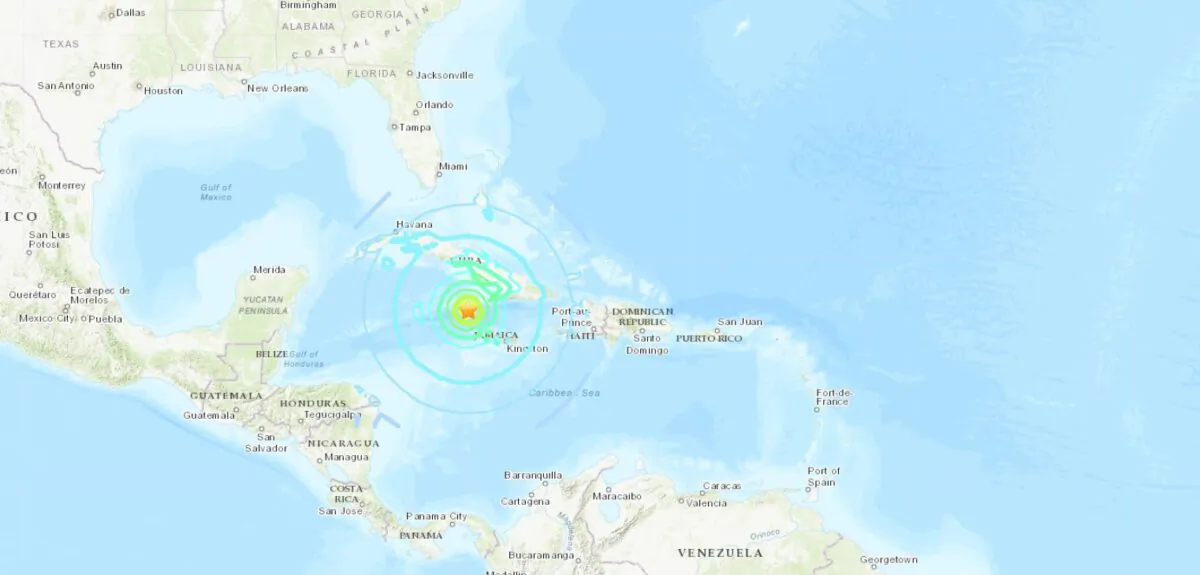A strong 7.7 magnitude earthquake struck between the island nations of Jamaica and Cuba on Tuesday (USGS)