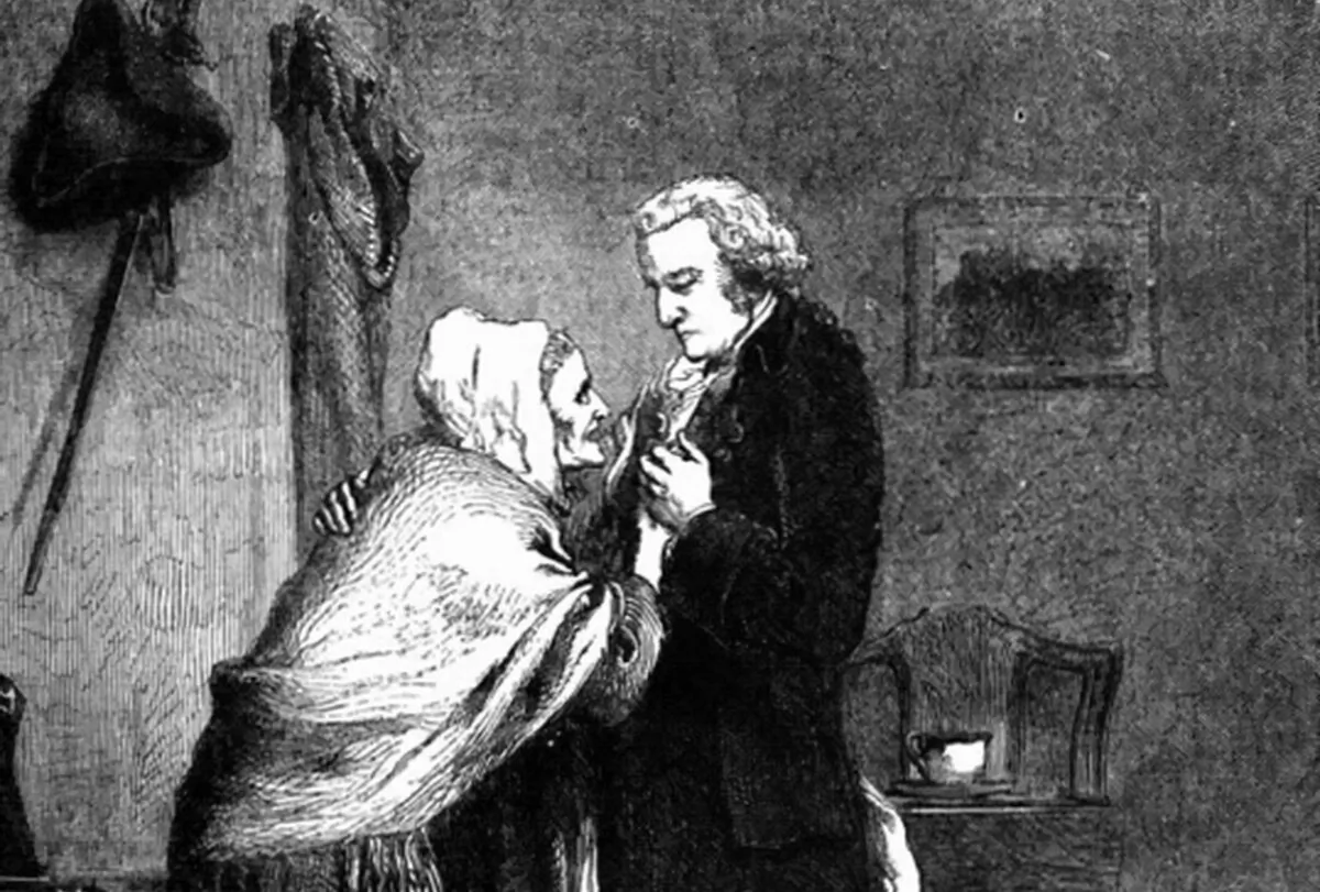 “George Washington and his Mother,” from John Cassell's “Illustrated History of England, Volume 5." (Public Domain)