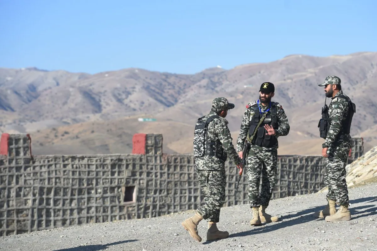 Pakistani army soldiers stand guard on a border terminal in Ghulam Khan, a town in North Waziristan, on the border between Pakistan and Afghanistan on Jan. 27, 2019. (Farooq Naeem/AFP via Getty Images)