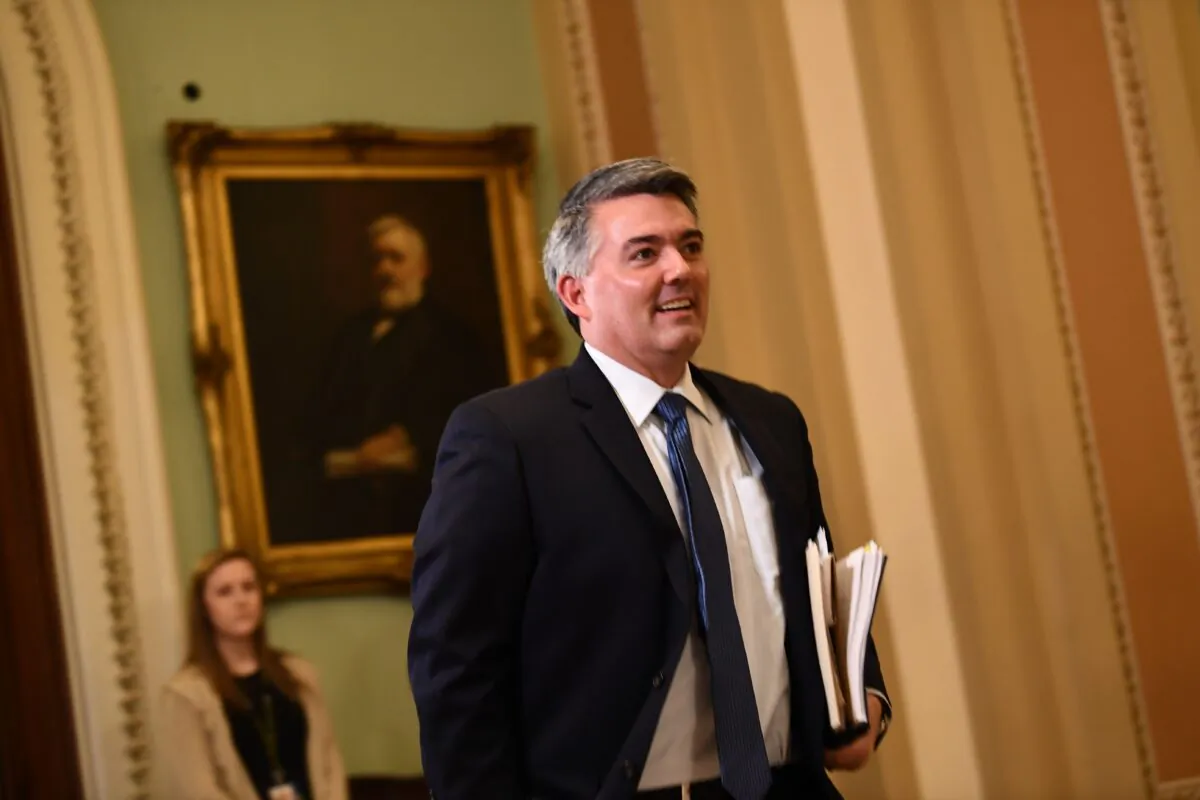 Sen. Cory Gardner (R-Colo.) walks outside the Senate chamber during a recess in the impeachment trial against President Donald Trump at the U.S. Capitol in Washington on Jan. 28, 2020. (Brendan Smialowski/AFP via Getty Images)