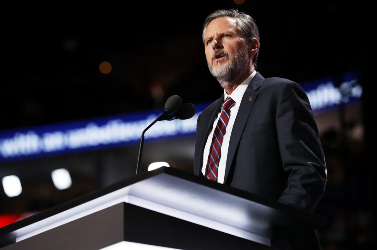 President of Liberty University, Jerry Falwell Jr. at the Quicken Loans Arena in Cleveland, Ohio,  on July 21, 2016. (Chip Somodevilla/Getty Images)