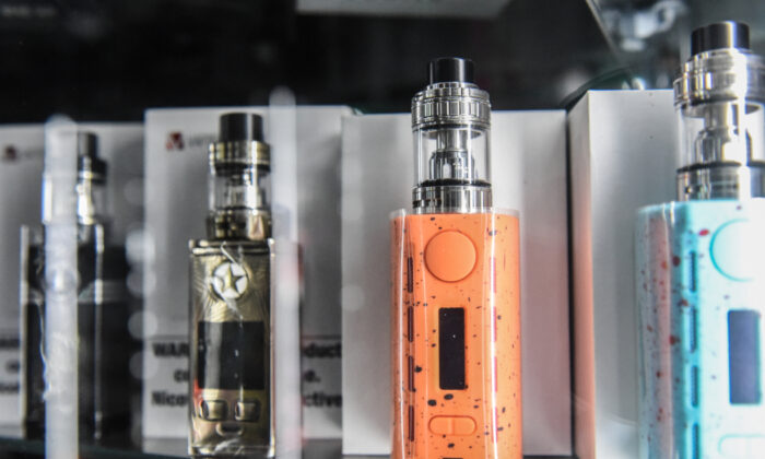 Vaping and e-cigarette products are displayed in a store in New York City on Dec. 19, 2019. (Stephanie Keith/Getty Images)