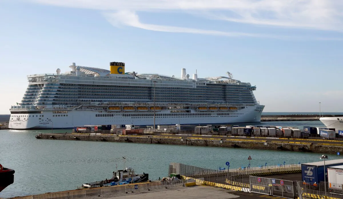 The Costa Smeralda cruise ship is docked in the Civitavecchia port north of Rome on Jan 30, 2020.  (FILIPPO MONTEFORTE/AFP via Getty Images)