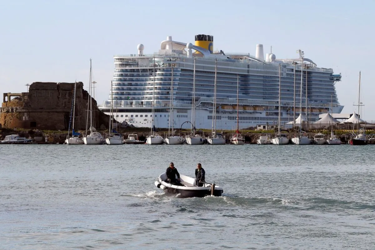 The Costa Smeralda cruise ship is docked in the Civitavecchia port 70km north of Rome on January 30, 2020. (Filippo Monteforte/AFP via Getty Images)