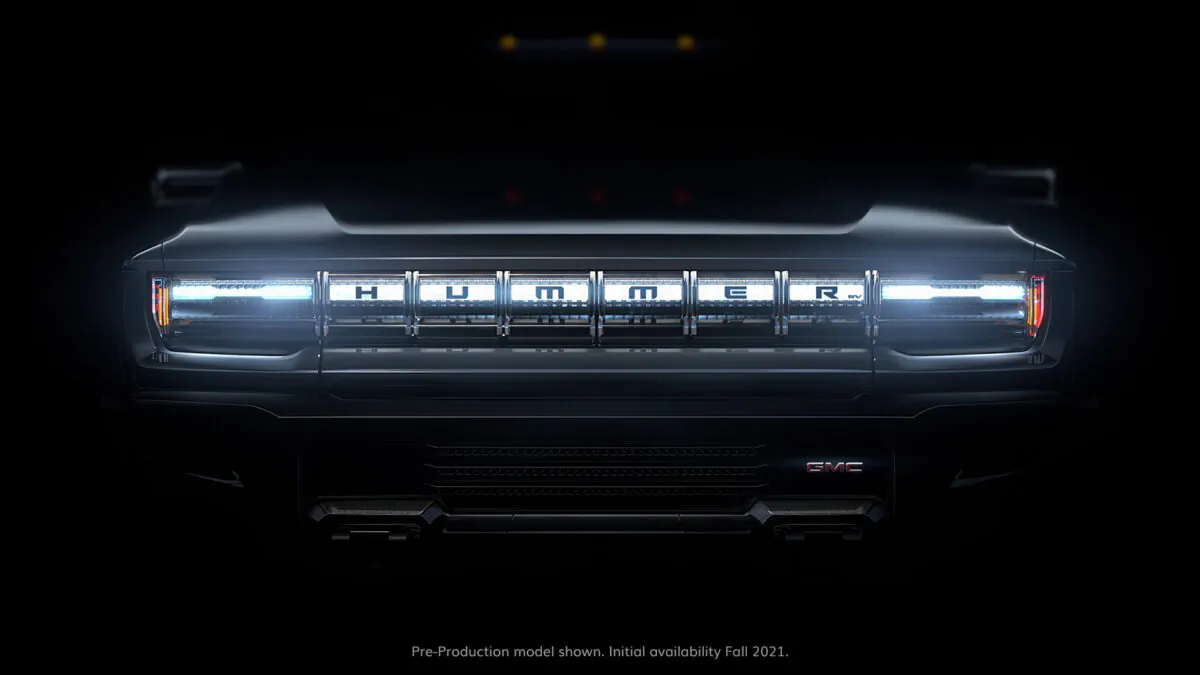 This undated image provided by General Motors shows the grill on a battery-powered Hummer pickup truck. (General Motors via AP) 