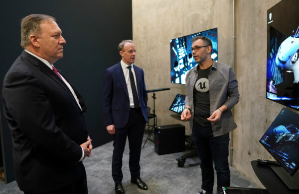 U.S. Secretary of State Mike Pompeo and Britain's Foreign Secretary Dominic Raab visit Epic Games Lab on January 30, 2020 in London, United Kingdom. (Kevin Lamarque,– WPA Pool/Getty Images)