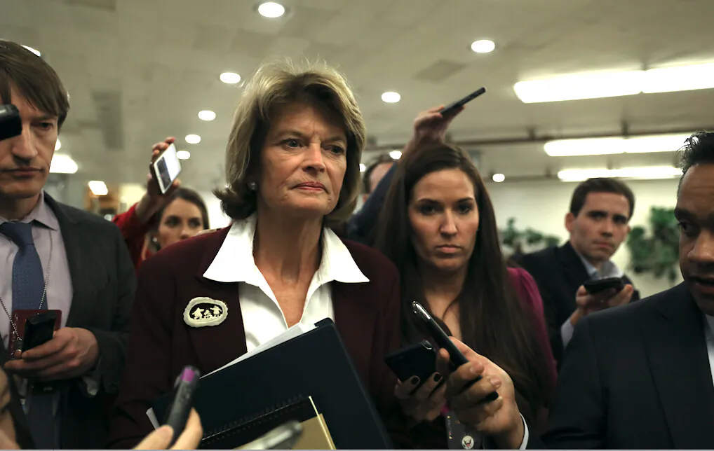 Sen. Lisa Murkowski (R-Alaska) walks through the Senate subway area during a break in impeachment proceedings, in the Capitol in Washington on Jan. 28, 2020. (Charlotte Cuthbertson/The Epoch Times)