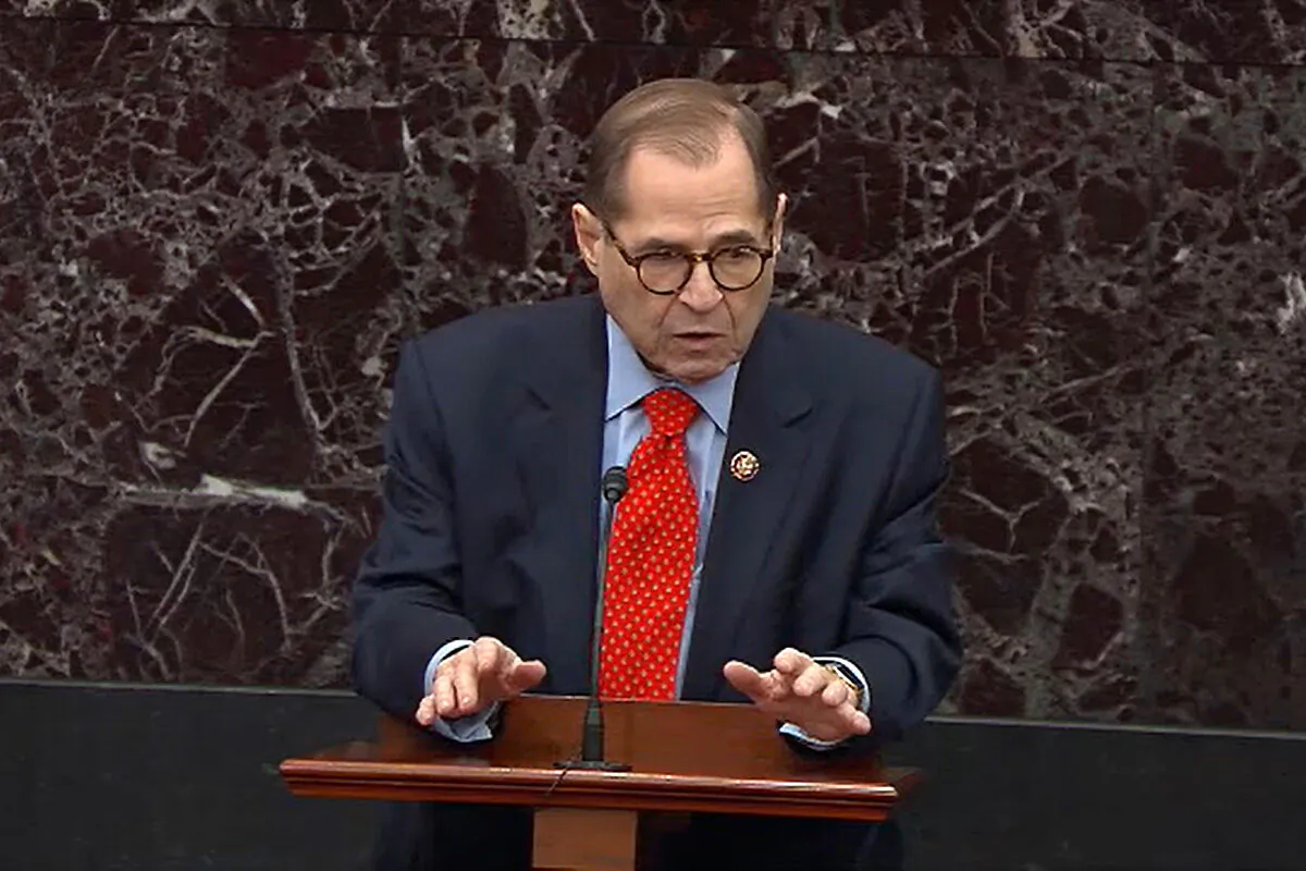 House impeachment manager Jerry Nadler (D-N.Y.) answers a question from a senator during impeachment proceedings in the Senate chamber at the U.S. Capitol in Washington on Jan. 29, 2019. (Senate Television via Getty Images