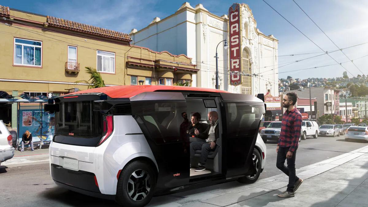 General Motor's Cruise Origin ride-share fully autonomous vehicle in San Francisco. (Image: General Motors Inc.)
