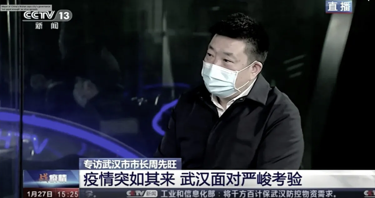 Wuhan City mayor Zhou Xianwang during an interview on China's state broadcaster CCTV that aired on Jan. 27, 2020. (CCTV/Screenshot via Reuters)