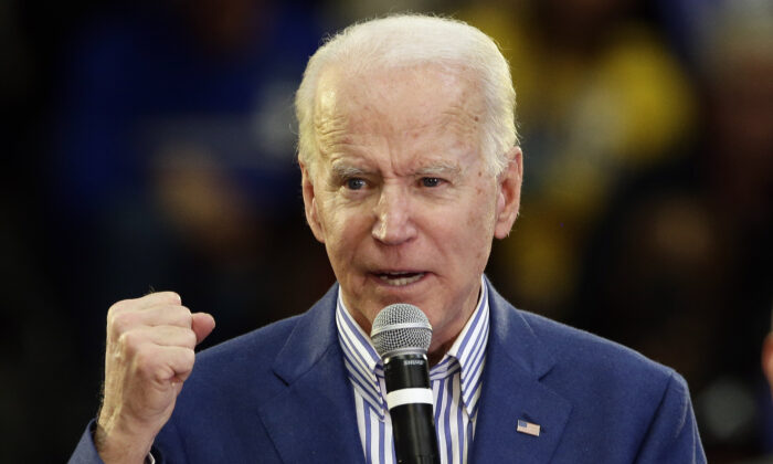 Democratic presidential candidate former Vice President Joe Biden speaks at a campaign event at Saint Augustine's University in Raleigh, N.C., on Feb. 29, 2020. (AP Photo/Gerry Broome)