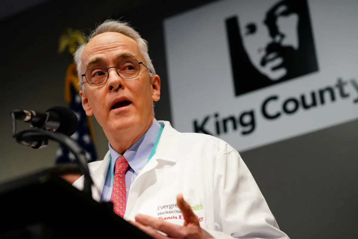 Dr. Frank Riedo, Medical Director of Infection Control at EvergreenHealth Hospital speaks about the first patient death from novel coronavirus in the United States during a news conference in Seattle, W.A., on Feb. 29, 2020.  (Ryan Henriksen/Reuters)