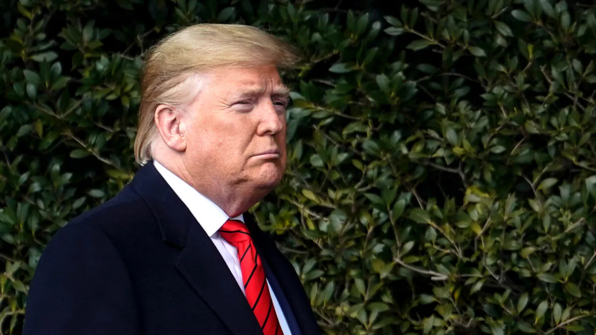 President Donald Trump arrives for a signing ceremony for the United States–Mexico–Canada Trade Agreement on the South Lawn of the White House in Washington on Jan. 29, 2020. (Drew Angerer/Getty Images)