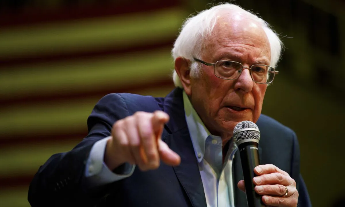 Democratic presidential candidate Sen. Bernie Sanders (I-Vt.) delivers remarks during a campaign event at Simpson College in Indianola, Iowa, on Feb. 1, 2020. (Tom Brenner/Getty Images)