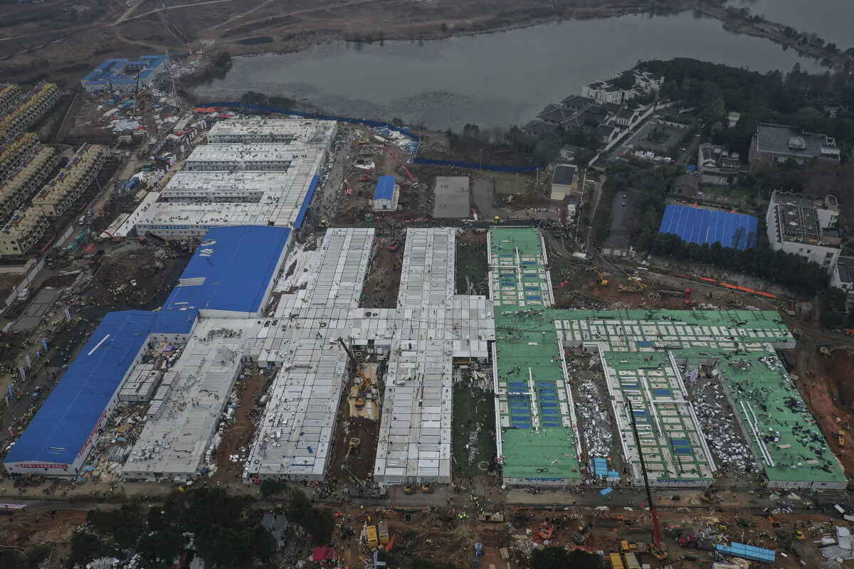 Huoshenshan Hospital construction nears completion in Wuhan, China on Feb. 2, 2020. (Stringer/Getty Images)