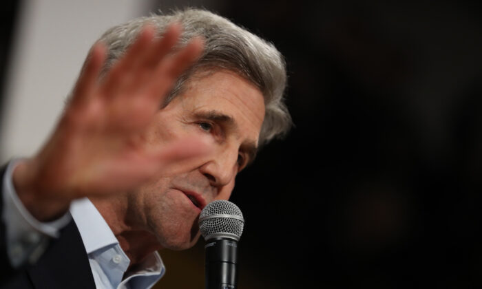 Former Secretary of State John Kerry speaks during a campaign event for Democratic presidential candidate former Vice President Joe Biden in Cedar Rapids, Iowa on Feb. 1, 2020.  (Justin Sullivan/Getty Images)