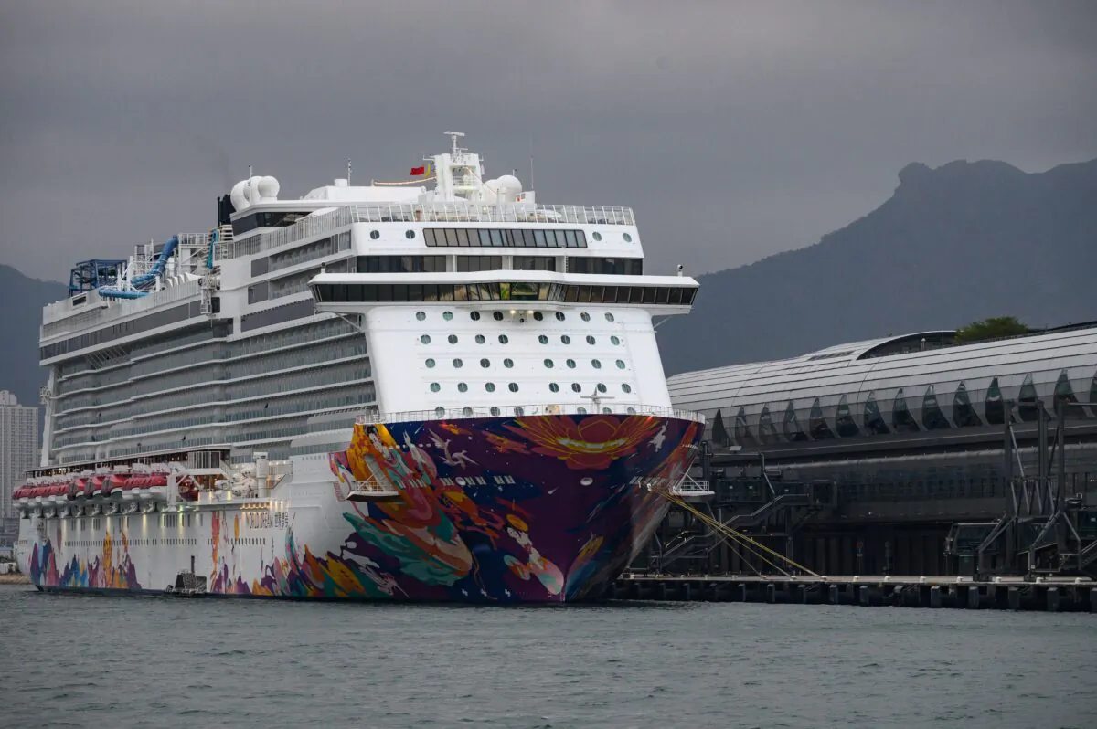 A general view shows the World Dream cruise ship, docked at the Kai Tak cruise terminal in Hong Kong on Feb. 5, 2020. (Philip Fong/AFP via Getty Images)