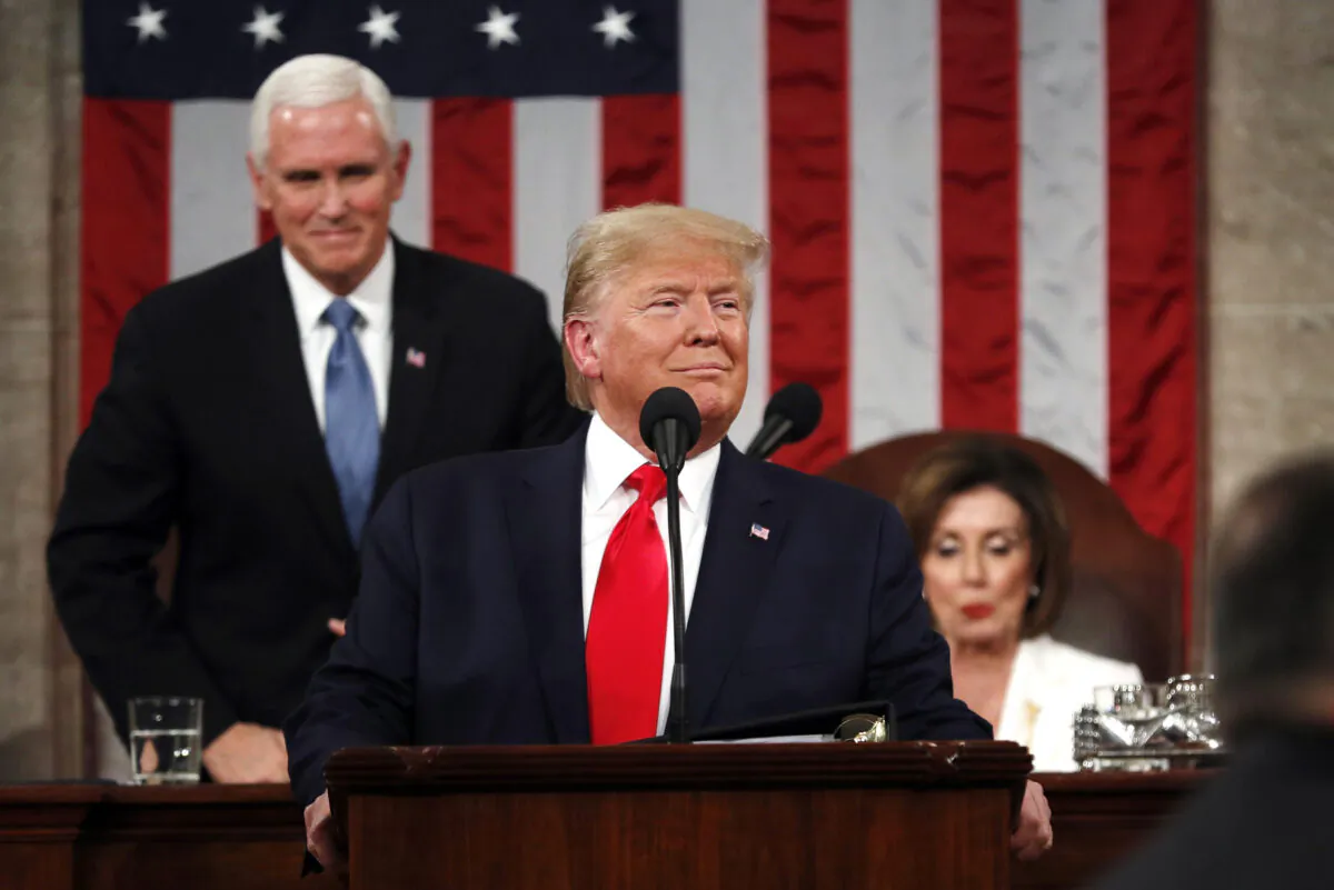 President Donald Trump begins to deliver his State of the Union address to a joint session of the Congress in the House Chamber of the U.S. Capitol in Washington, on Feb. 4, 2020. (Leah Millis/Reuters)