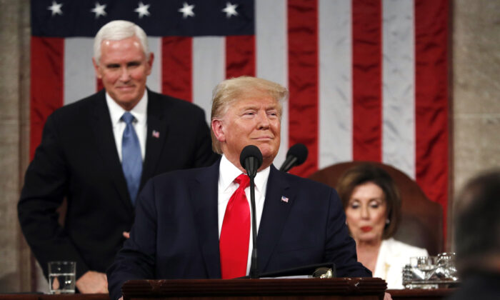 President Donald Trump begins to deliver his State of the Union address to a joint session of the Congress in the House Chamber of the U.S. Capitol in Washington, on Feb. 4, 2020. (Leah Millis/Reuters)