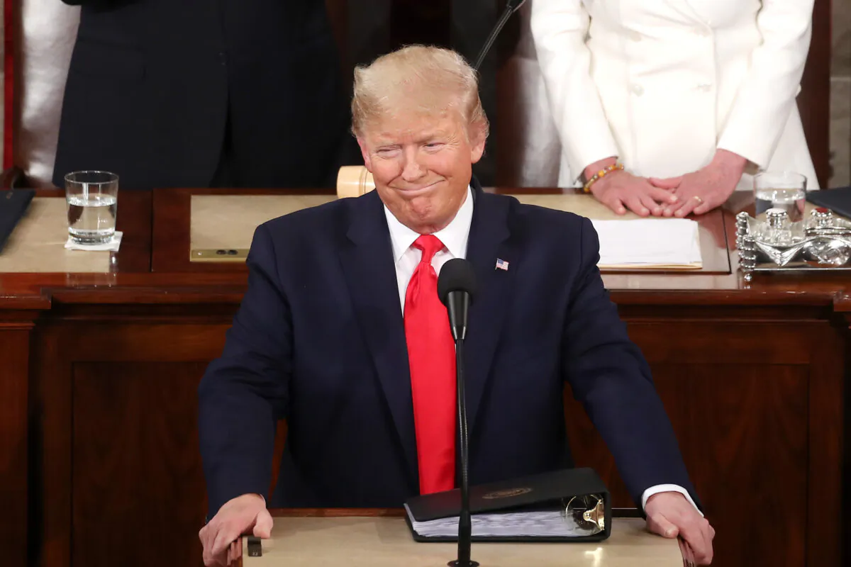 President Donald Trump delivers the State of the Union address in the chamber of the House of Representatives in Washington, on Feb. 4, 2020. (Mark Wilson/Getty Images)