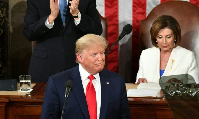 President Donald Trump arrives for his  State of the Union address at the Capitol in Washington on Feb. 4, 2020. (Mandel Ngan/AFP via Getty Images)