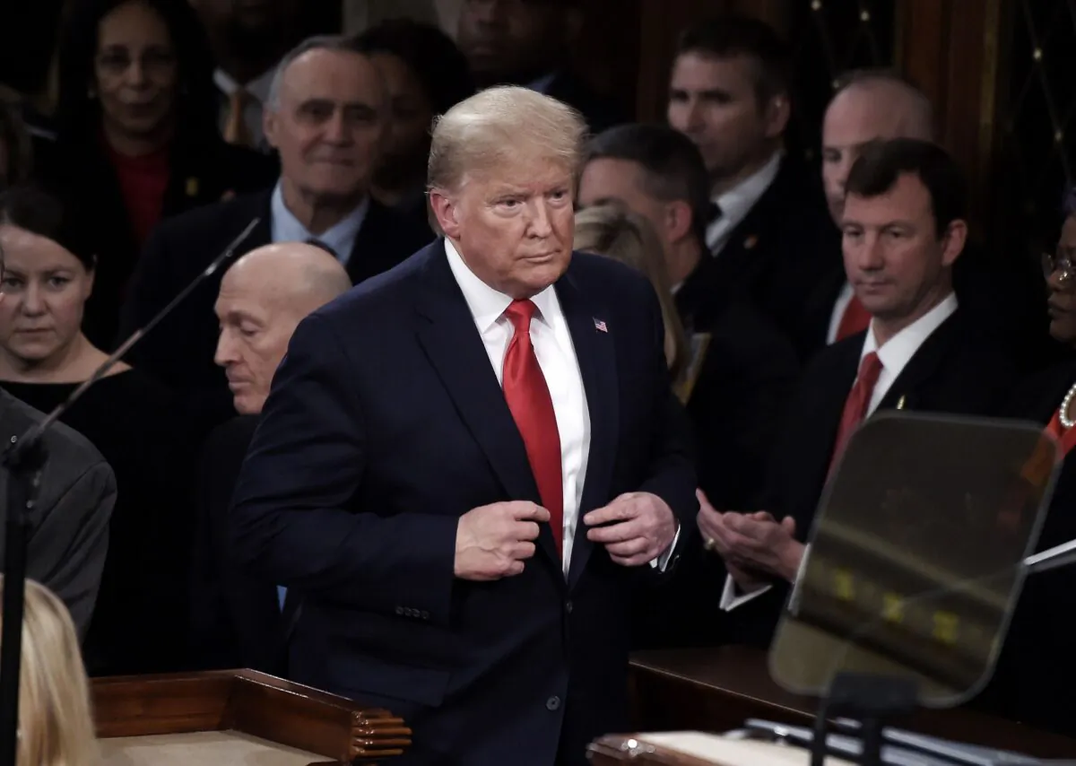 President Donald Trump arrives to deliver the State of the Union address in the U.S. House of Representatives chamber at the U.S. Capitol in Washington on Feb. 4, 2020. (Olivier Douliery/AFP via Getty Images)