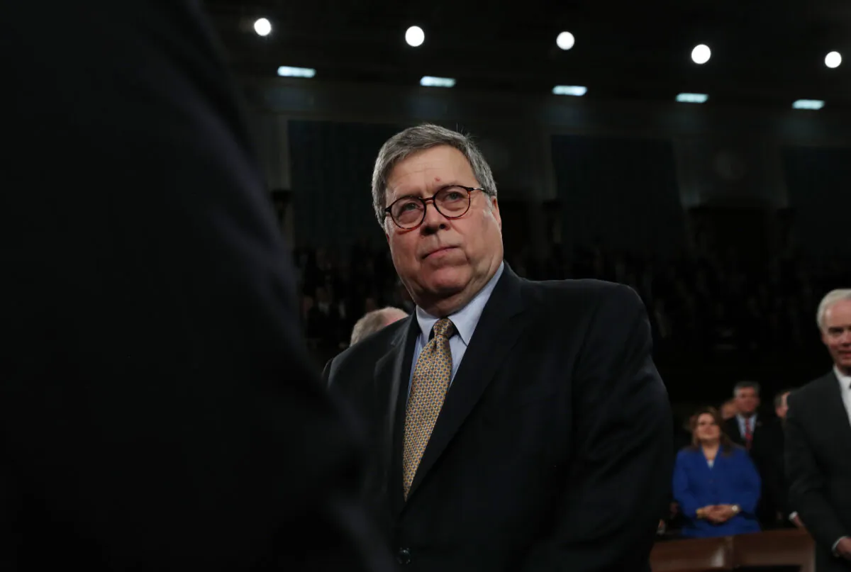 U.S. Attorney General William Barr arrives to hear President Donald Trump deliver the State of the Union address in the House chamber on Feb. 4, 2020, in Washington, DC. (Leah Millis-Pool/Getty Images)