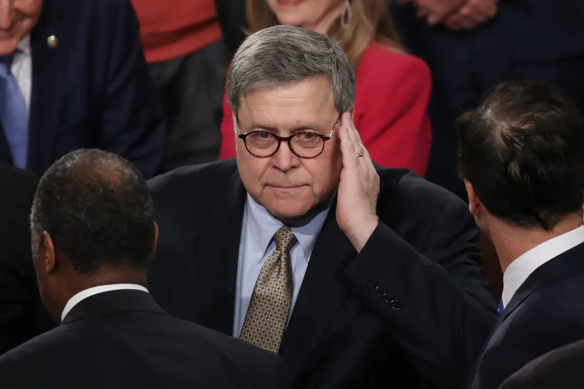 Attorney General William Barr arrives at the State of the Union address in the chamber of the U.S. House of Representatives in Washington on Feb. 4, 2020. (Drew Angerer/Getty Images)