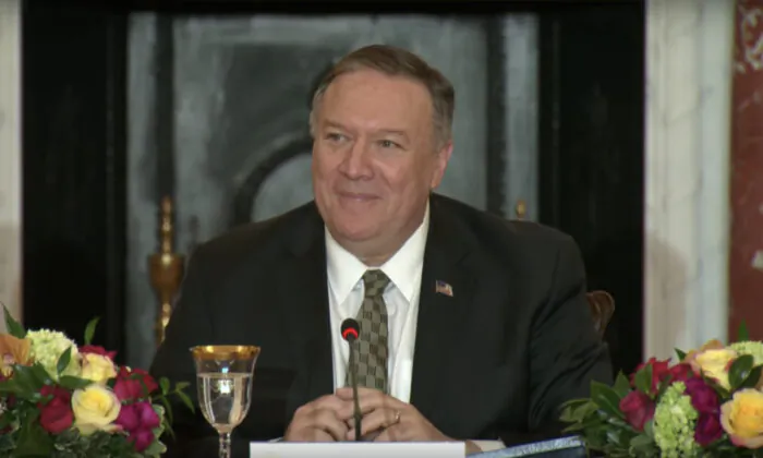 Secretary of State Mike Pompeo at the launch of the International Religious Freedom Alliance at the State Department in Washington, D.C. on Feb. 5, 2020. (Screenshot/Department of State)