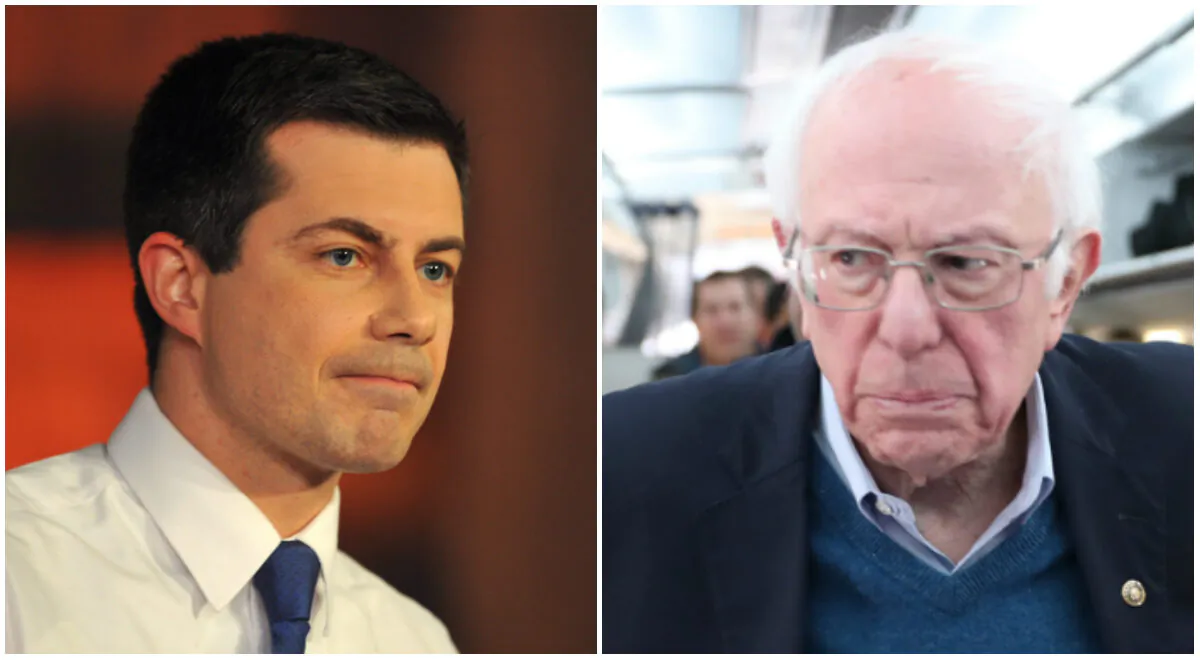 L-Democratic presidential candidate former South Bend, Ind., Mayor Pete Buttigieg. (Steve Pope/Getty Images); R-Democratic presidential candidate Sen. Bernie Sanders (I-Vt.). (Joe Raedle/Getty Images)