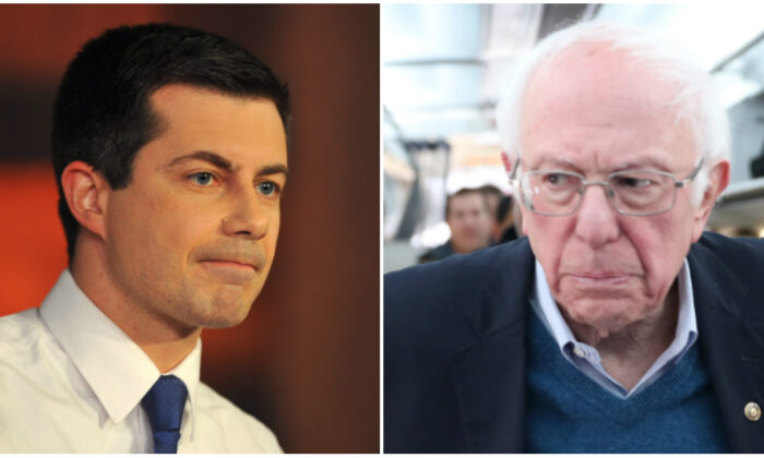 L-Democratic presidential candidate former South Bend, Ind., Mayor Pete Buttigieg. (Steve Pope/Getty Images); R-Democratic presidential candidate Sen. Bernie Sanders (I-Vt.). (Joe Raedle/Getty Images)