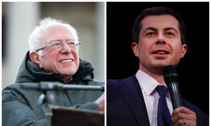 Democratic presidential candidates Sen. Bernie Sanders (I-Vt.) (L) and former South Bend Mayor Pete Buttigieg in file photographs. (Sean Rayford and Spencer Platt/Getty Images)