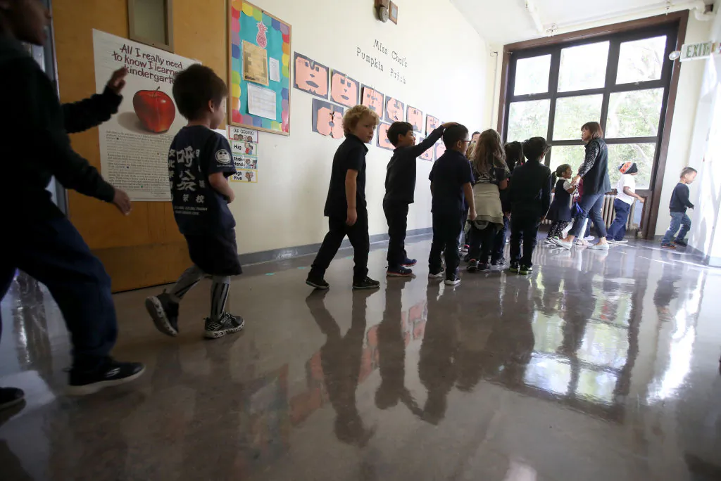 A file photo of elementary school students in San Francisco, Calif., on Oct. 17, 2019. (Justin Sullivan/Getty Images)