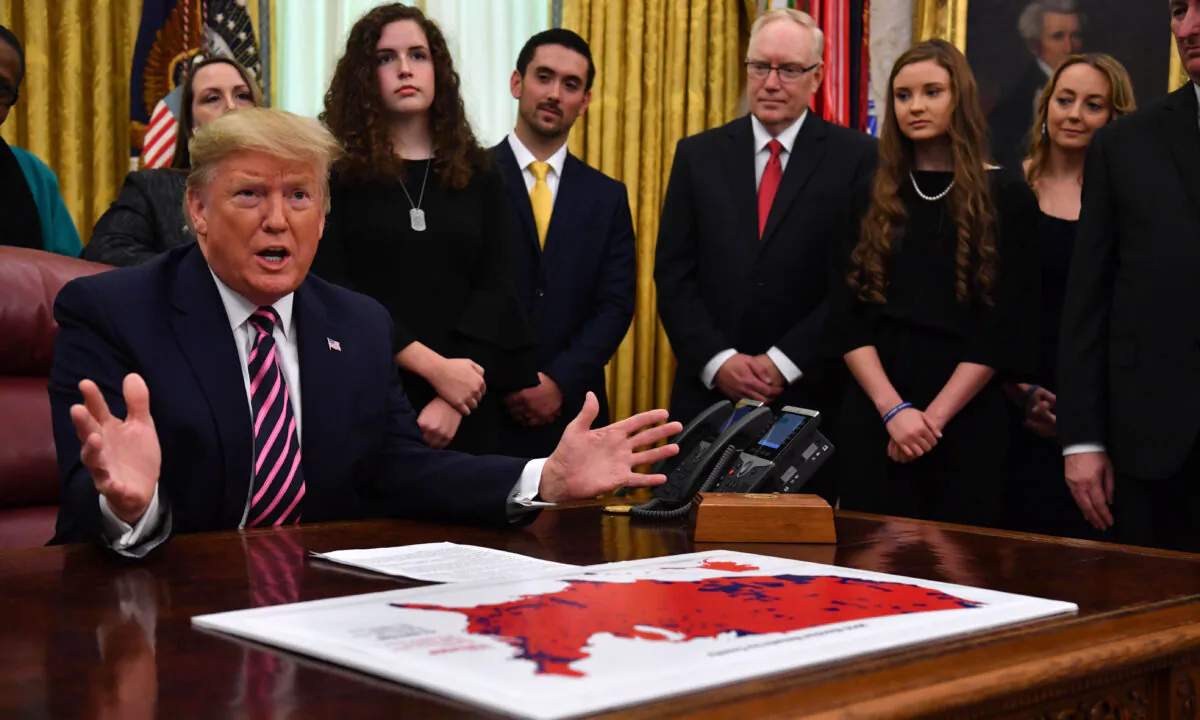 President Donald Trump speaks during the Announcement of the Guidance on Constitutional Prayer in Public Schools, at the White House in Washington on Jan. 16, 2020.  (Nicholas Kamm/AFP via Getty Images)