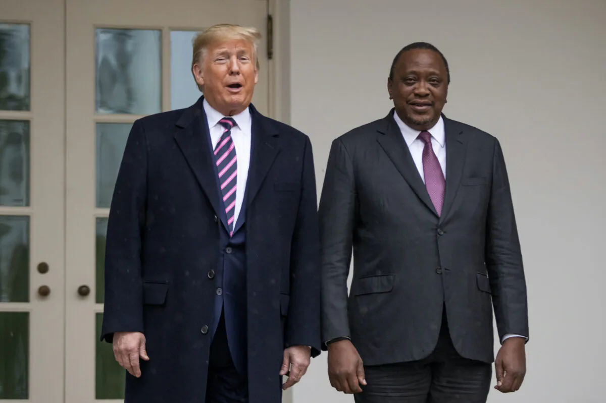 President Donald Trump welcomes Kenyan President Uhuru Kenyatta at the White House, Thursday, Feb. 6, 2020. (Manuel Balce Ceneta/AP Photo)