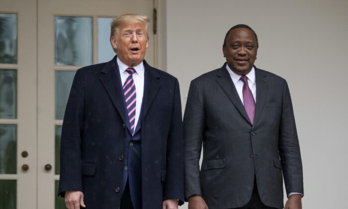 President Donald Trump welcomes Kenyan President Uhuru Kenyatta at the White House, Thursday, Feb. 6, 2020. (Manuel Balce Ceneta/AP Photo)