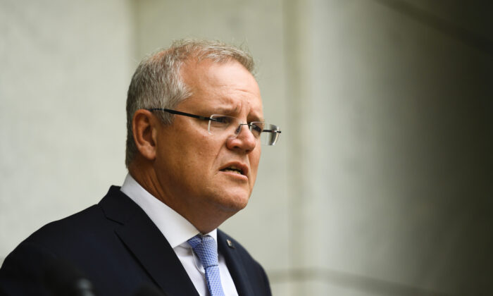 Prime Minister Scott Morrison speaks at a media conference at Parliament House in Canberra, Australia on Jan. 15, 2020. (Rohan Thomson/Getty Images)