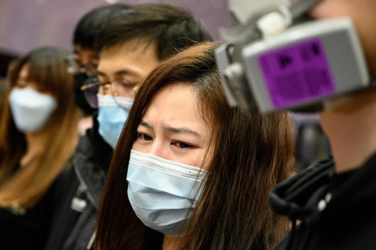 Winnie Yu, chairwoman of the Hospital Authority Employees Alliance, speaks during a strike at the Hospital Authority building in Hong Kong calling for the government to close its border with mainland China to contain the new coronavirus epidemic, on Feb. 7, 2020. (Philip Fong/AFP via Getty Images)