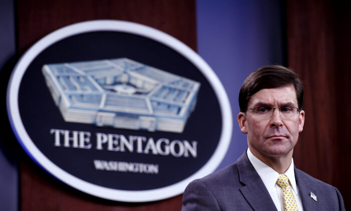 Secretary of Defense Mark Esper during a press conference at the Pentagon in Washington on Jan. 27, 2020. (Olivier Douliery/AFP via Getty Images)