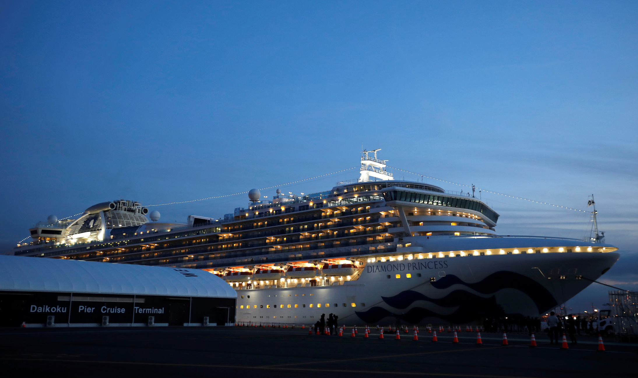 Cruise ship Diamond Princess arrives at Daikoku Pier Cruise Terminal in Yokohama