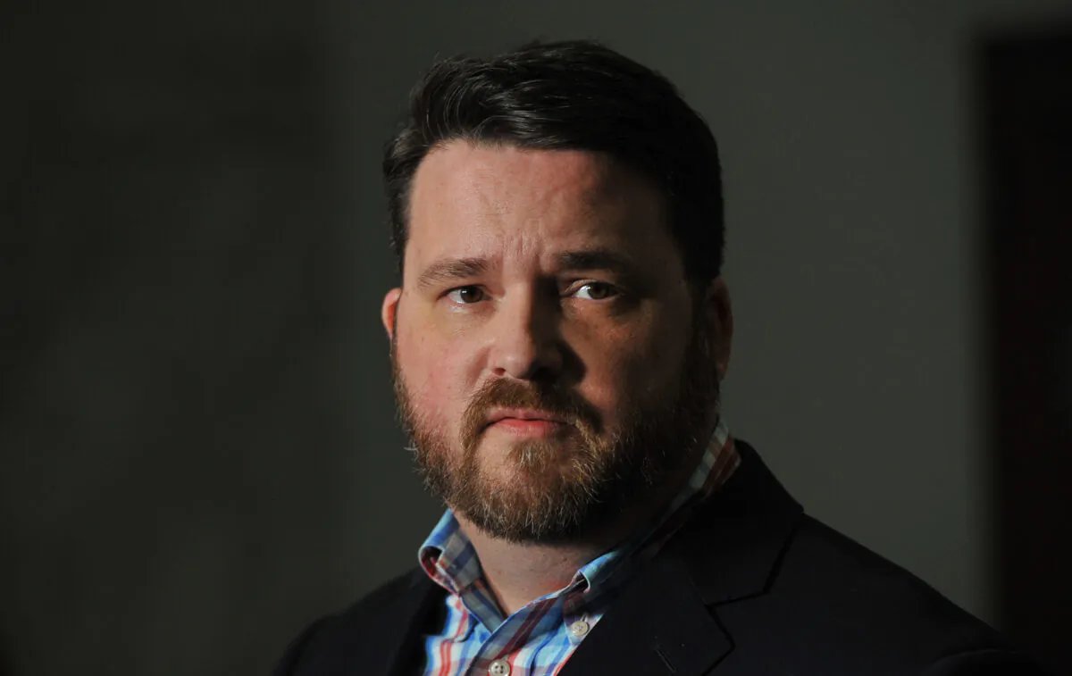 Troy Price, chairman of the Iowa Democratic Party, addresses the media about the aftermath of the Iowa caucuses in Des Moines, Iowa on Feb. 7, 2020. (Steve Pope/Getty Images)