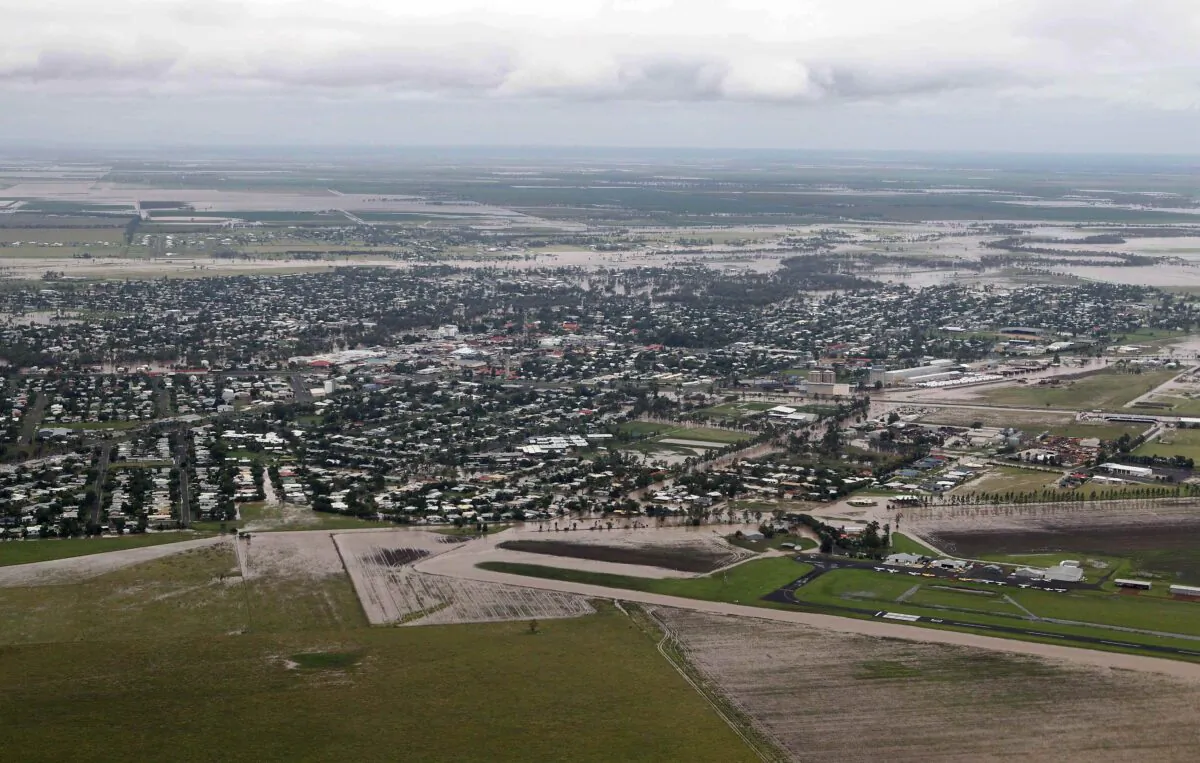 Worst flooding in decades
in the wake of tropical cyclone Tasha covered the town of Dalby in Queensland in floodwaters on Dec. 28, 2010. (JEFF CAMDEN/AFP via Getty Images)